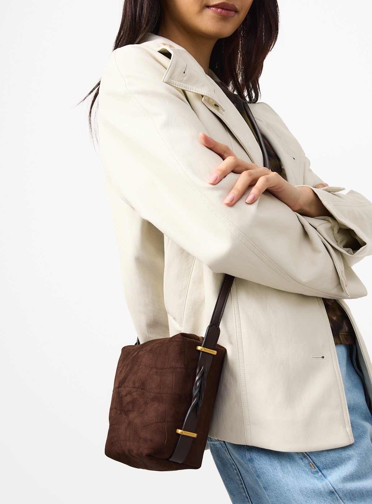 Dark Brown Faux Croc Print Crossbody Bag One Size - Image 1 thumbnail